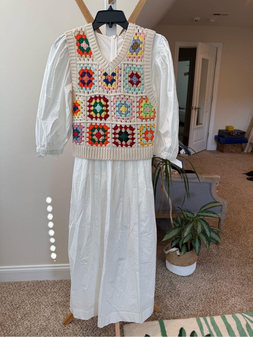 SEA Cream Crochet Patchwork Sweater Vest - Multicolor Accent